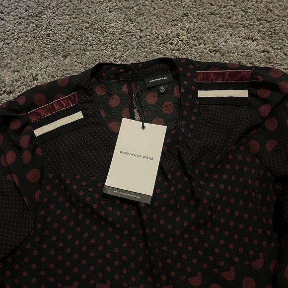 Black & Purple Polka Dot Long Sleeve Blouse - Sheer - Pullover - Size: XS - Picture 2 of 7